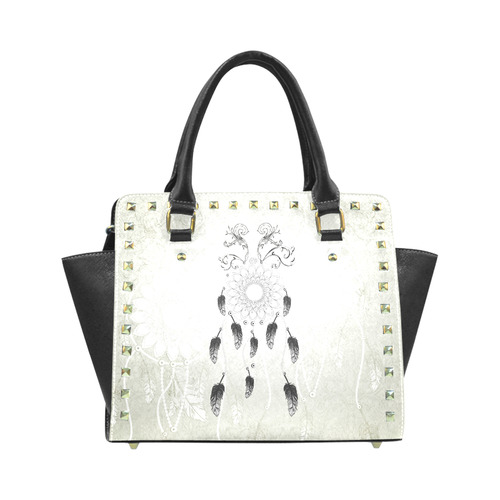 Dreamcatcher in black and white Rivet Shoulder Handbag (Model 1645)