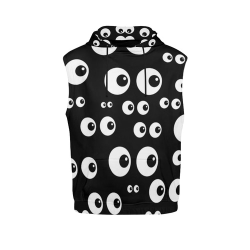 Black And White Eyes All Over Print Sleeveless Hoodie for Women (Model H15)