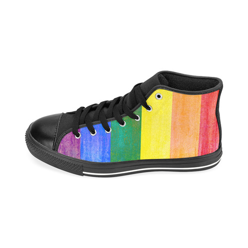 Rainbow Flag Colored Stripes Grunge Men’s Classic High Top Canvas Shoes /Large Size (Model 017)