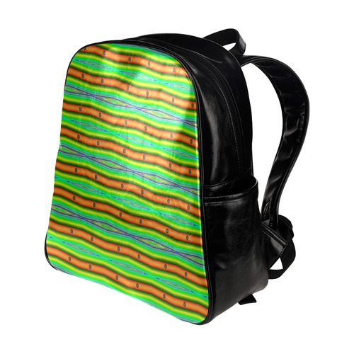 Bright Green Orange Stripes Pattern Abstract Multi-Pockets Backpack (Model 1636)