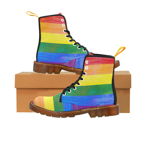 Rainbow Flag Colored Stripes Grunge Martin Boots For Men Model 1203H