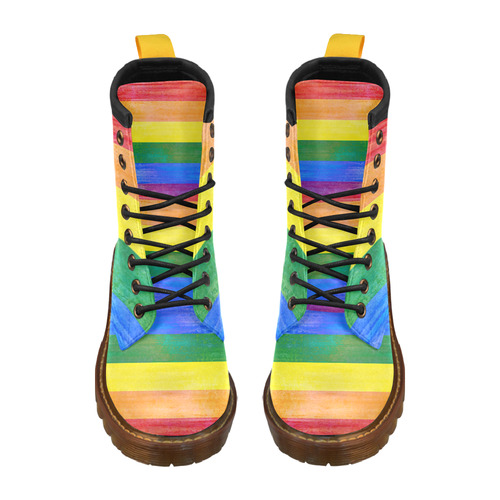 Rainbow Flag Colored Stripes Grunge High Grade PU Leather Martin Boots For Men Model 402H