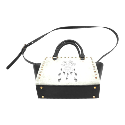 Dreamcatcher in black and white Rivet Shoulder Handbag (Model 1645)