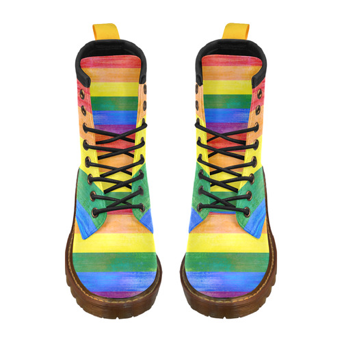 Rainbow Flag Colored Stripes Grunge High Grade PU Leather Martin Boots For Women Model 402H