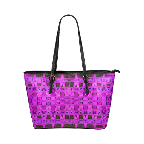 Bright Pink Black Abstract Pattern Leather Tote Bag/Small (Model 1651)