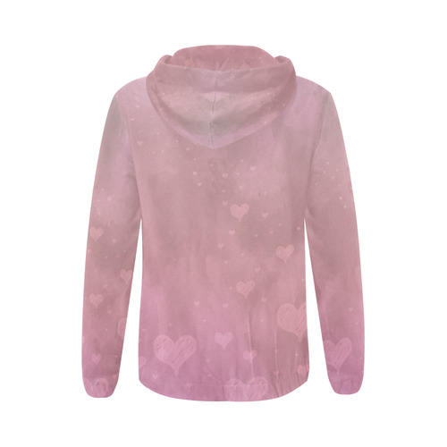 Romantic Hearts In Pink All Over Print Full Zip Hoodie for Women (Model H14)