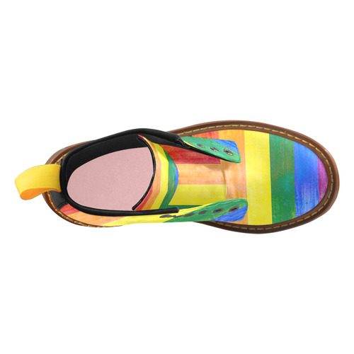 Rainbow Flag Colored Stripes Grunge High Grade PU Leather Martin Boots For Women Model 402H