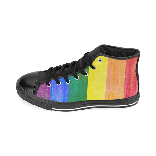 Rainbow Flag Colored Stripes Grunge High Top Canvas Women's Shoes/Large Size (Model 017)