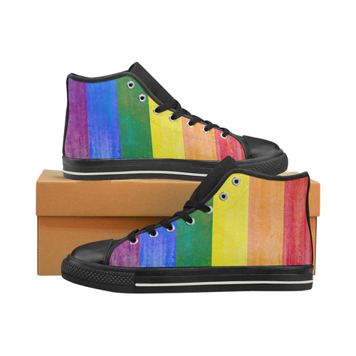 Rainbow Flag Colored Stripes Grunge Men’s Classic High Top Canvas Shoes (Model 017)