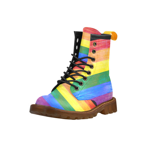 Rainbow Flag Colored Stripes Grunge High Grade PU Leather Martin Boots For Women Model 402H