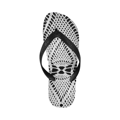 crochet print flip flops black-white _CAM237design Flip Flops for Men/Women (Model 040)
