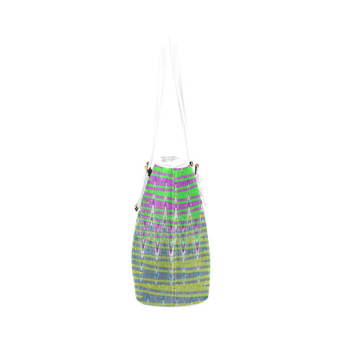 Colorful Pastel Zigzag Waves Pattern Leather Tote Bag/Small (Model 1651)