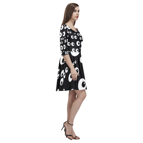 Black And White Eyes Tethys Half-Sleeve Skater Dress(Model D20)