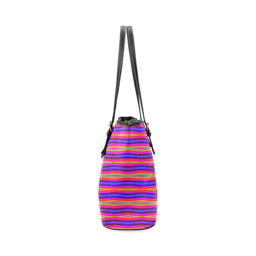 Bright Pink Purple Stripe Abstract Leather Tote Bag/Small (Model 1640)