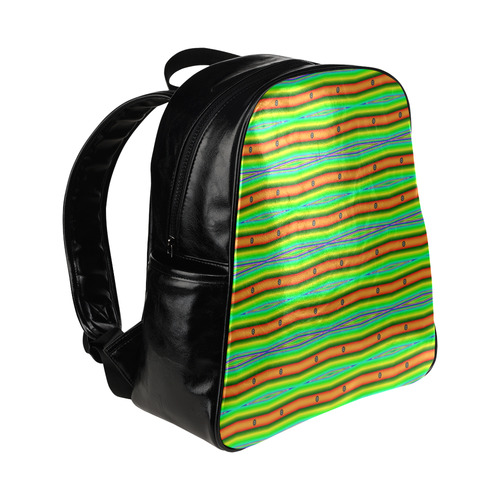 Bright Green Orange Stripes Pattern Abstract Multi-Pockets Backpack (Model 1636)