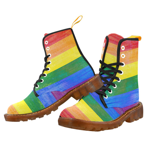 Rainbow Flag Colored Stripes Grunge Martin Boots For Men Model 1203H