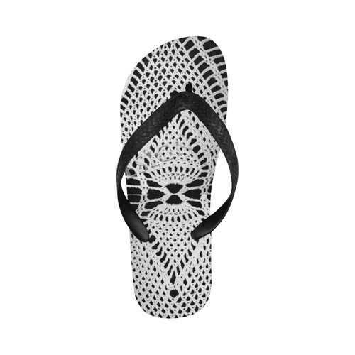 crochet print flip flops black-white _CAM237design Flip Flops for Men/Women (Model 040)