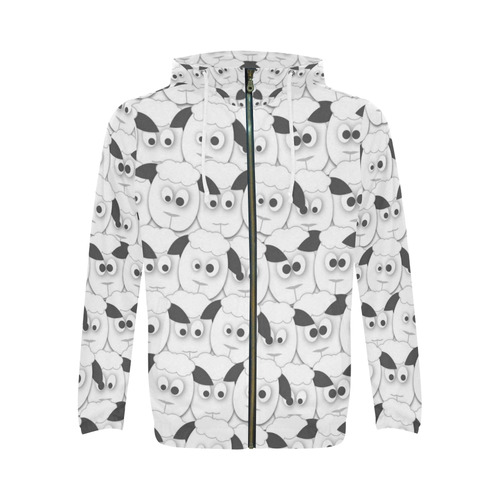 Crazy Herd of Sheep All Over Print Full Zip Hoodie for Men (Model H14)