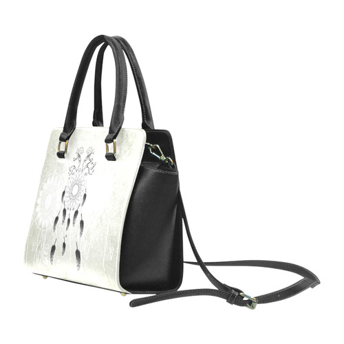 Dreamcatcher in black and white Rivet Shoulder Handbag (Model 1645)