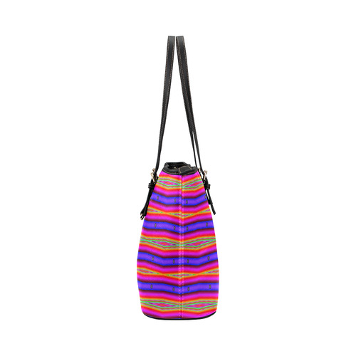 Bright Pink Purple Stripe Abstract Leather Tote Bag/Small (Model 1651)