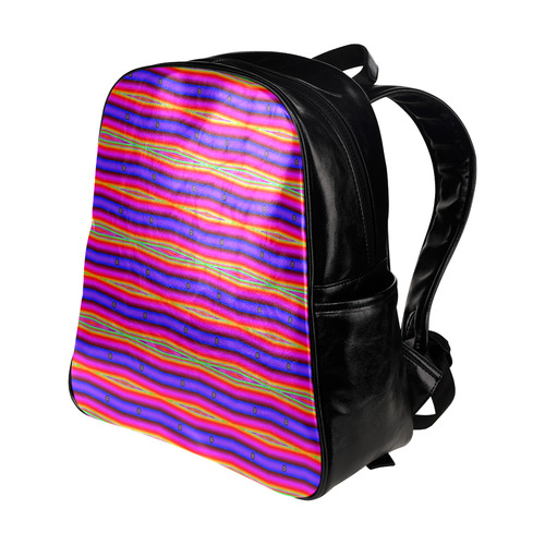 Bright Pink Purple Stripe Abstract Multi-Pockets Backpack (Model 1636)