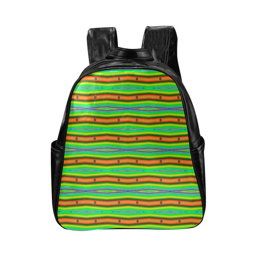 Bright Green Orange Stripes Pattern Abstract Multi-Pockets Backpack (Model 1636)