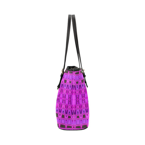 Bright Pink Black Abstract Pattern Leather Tote Bag/Small (Model 1651)