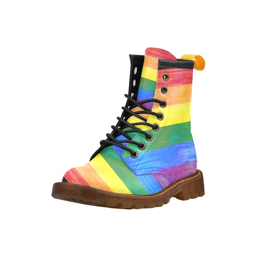 Rainbow Flag Colored Stripes Grunge High Grade PU Leather Martin Boots For Men Model 402H
