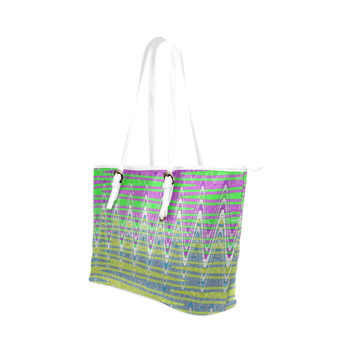 Colorful Pastel Zigzag Waves Pattern Leather Tote Bag/Small (Model 1651)