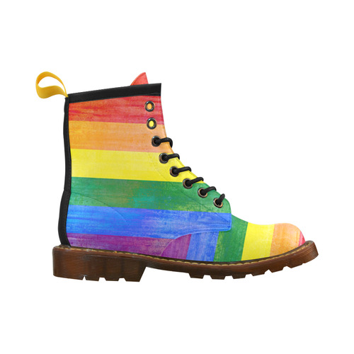 Rainbow Flag Colored Stripes Grunge High Grade PU Leather Martin Boots For Men Model 402H