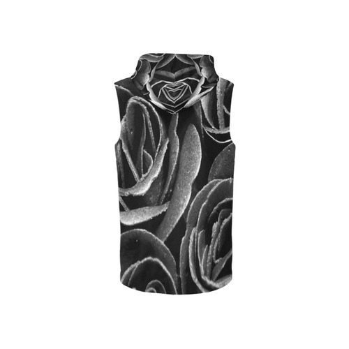 Black Roses All Over Print Sleeveless Zip Up Hoodie for Women (Model H16)