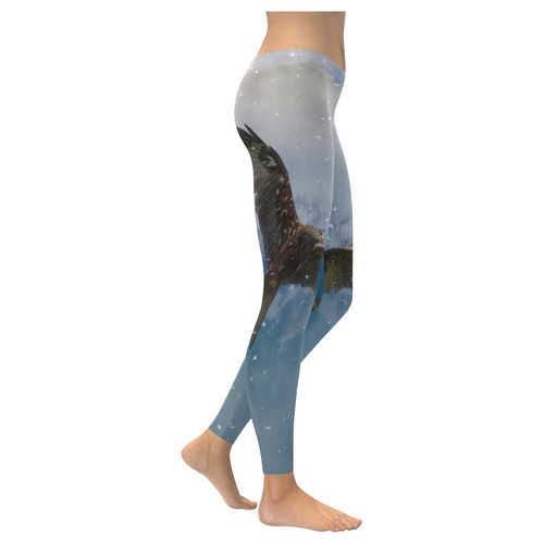 A american bald eagle flies in the snowy mountains Women's Low Rise Leggings (Invisible Stitch) (Model L05)