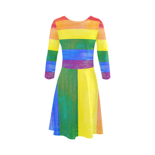 Rainbow Flag Colored Stripes Grunge 3/4 Sleeve Sundress (D23)