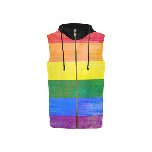 Rainbow Flag Colored Stripes Grunge All Over Print Sleeveless Zip Up Hoodie for Women (Model H16)