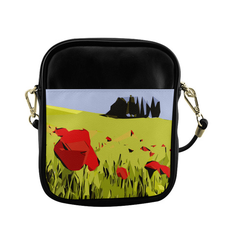 Abstract Geometric Poppy Landscape Sling Bag (Model 1627)