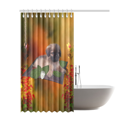 Cute lttle pekinese, dog Shower Curtain 69"x84"