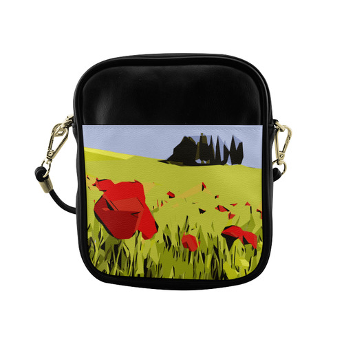 Abstract Geometric Poppy Landscape Sling Bag (Model 1627)