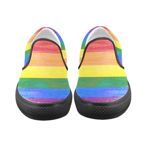 Rainbow Flag Colored Stripes Grunge Women's Slip-on Canvas Shoes (Model 019)