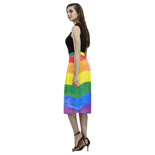 Rainbow Flag Colored Stripes Grunge Aoede Crepe Skirt (Model D16)