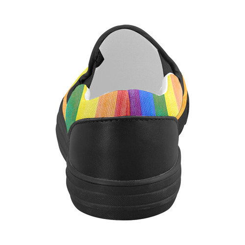 Rainbow Flag Colored Stripes Grunge Women's Slip-on Canvas Shoes (Model 019)