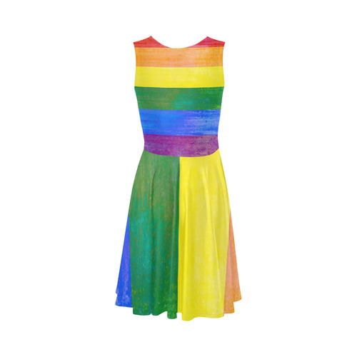 Rainbow Flag Colored Stripes Grunge Sleeveless Ice Skater Dress (D19)