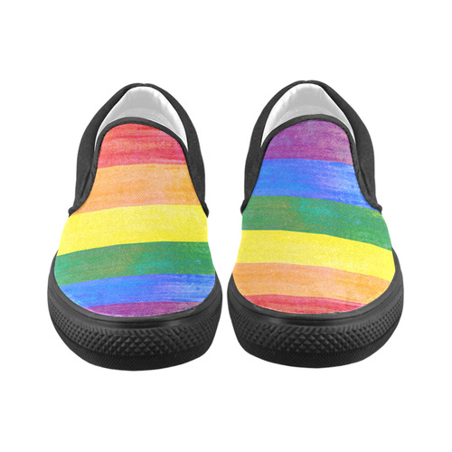 Rainbow Flag Colored Stripes Grunge Women's Unusual Slip-on Canvas Shoes (Model 019)