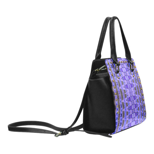 Blue Black Abstract Pattern Rivet Shoulder Handbag (Model 1645)