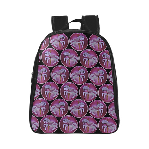 prancing carousel ponies.circle  black kids bag School Backpack (Model 1601)(Small)