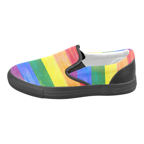 Rainbow Flag Colored Stripes Grunge Men's Slip-on Canvas Shoes (Model 019)