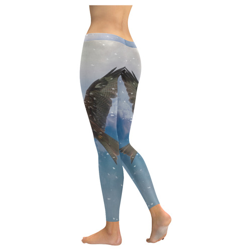 A american bald eagle flies in the snowy mountains Women's Low Rise Leggings (Invisible Stitch) (Model L05)