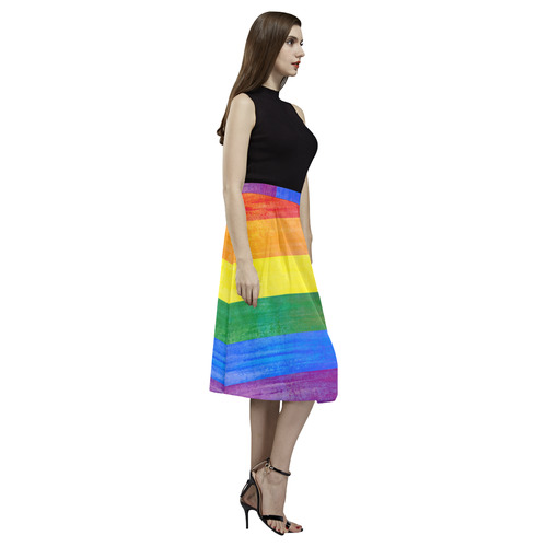 Rainbow Flag Colored Stripes Grunge Aoede Crepe Skirt (Model D16)