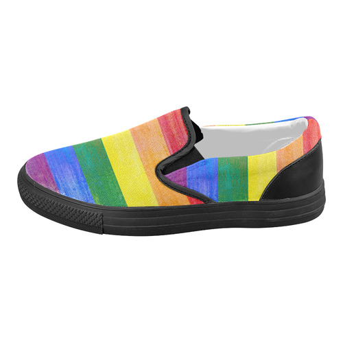 Rainbow Flag Colored Stripes Grunge Women's Slip-on Canvas Shoes (Model 019)