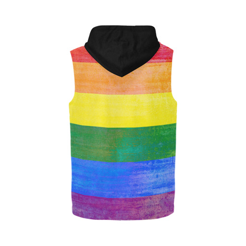 Rainbow Flag Colored Stripes Grunge All Over Print Sleeveless Zip Up Hoodie for Men (Model H16)