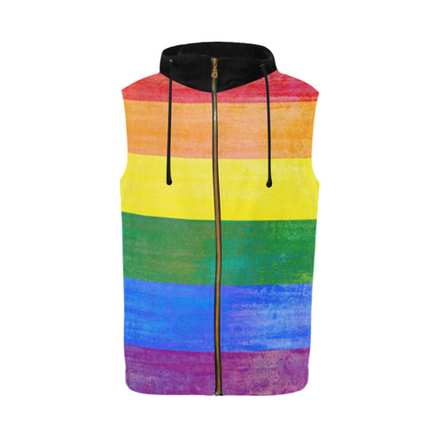 Rainbow Flag Colored Stripes Grunge All Over Print Sleeveless Zip Up Hoodie for Men (Model H16)